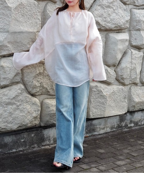 LAULEN(ローレン)の「2way linen key neck tunic blouse /2way リネン キーネック チュニック ブラウス(シャツ/ブラウス・レディース・ホワイト/ブラウン/ピンク・FREE)」の13枚目の写真