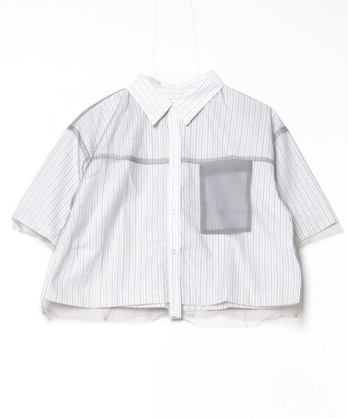 Per sist ence（パーシエンス）の「ストライプチュール被せ半袖シャツ（シャツ/ブラウス・レディース・オフホワイト/ブルー/ベージュ・ONE SIZE）」の2枚目の写真