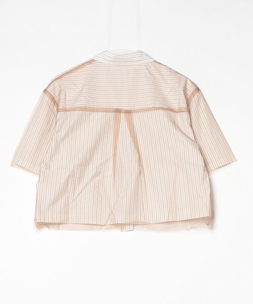 Per sist ence（パーシエンス）の「ストライプチュール被せ半袖シャツ（シャツ/ブラウス・レディース・オフホワイト/ブルー/ベージュ・ONE SIZE）」の4枚目の写真