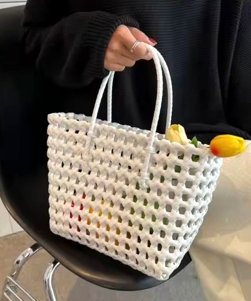 ammy.(エイミードット)の「【 ammy. / エイミードット 】 カラー メルカドバッグ / かごバッグ(かごバッグ・レディース・イエロー/ホワイト/グリーン/ピンク/ブラック/ピンクベージュ/フューシャピンク・FREE)」の2枚目の写真