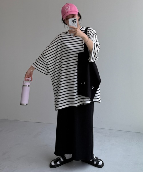 wee9s（ウィークス）の「HANSODE sweatee / スーパールーズライトスウェッティー(半袖)（Tシャツ/カットソー・レディース・スカイブルー/ブラック/アイボリー/グレー/チェリーピンク/ベビーピンク/オレンジ/ターコイズブルー/レッド/ブラック系2/ライトイエロー/ネイビー・FREE）」の3枚目の写真