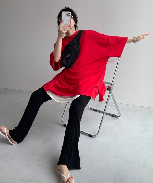 wee9s（ウィークス）の「HANSODE sweatee / スーパールーズライトスウェッティー(半袖)（Tシャツ/カットソー・レディース・スカイブルー/ブラック/アイボリー/グレー/チェリーピンク/ベビーピンク/オレンジ/ターコイズブルー/レッド/ブラック系2/ライトイエロー/ネイビー・FREE）」の11枚目の写真