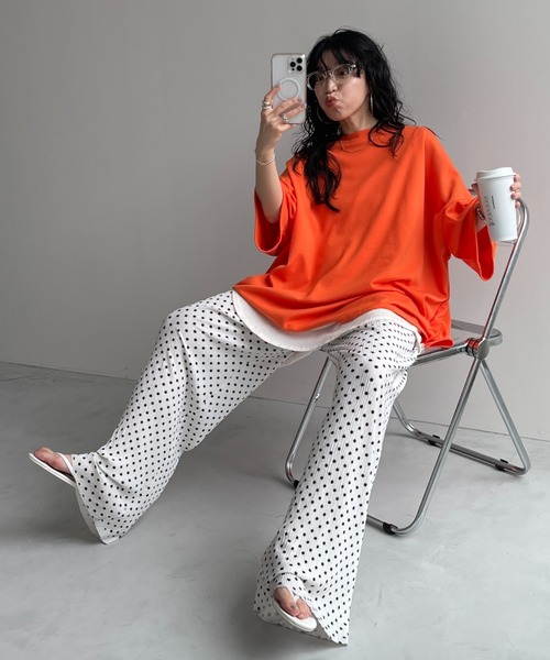 wee9s（ウィークス）の「HANSODE sweatee / スーパールーズライトスウェッティー(半袖)（Tシャツ/カットソー・レディース・スカイブルー/ブラック/アイボリー/グレー/チェリーピンク/ベビーピンク/オレンジ/ターコイズブルー/レッド/ブラック系2/ライトイエロー/ネイビー・FREE）」の12枚目の写真