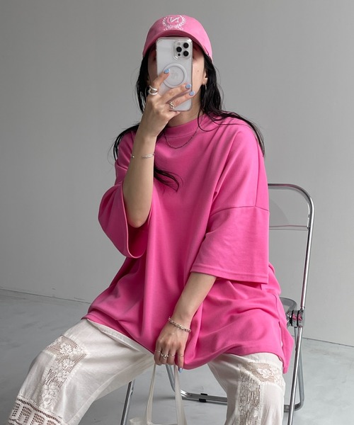 wee9s（ウィークス）の「HANSODE sweatee / スーパールーズライトスウェッティー(半袖)（Tシャツ/カットソー・レディース・スカイブルー/ブラック/アイボリー/グレー/チェリーピンク/ベビーピンク/オレンジ/ターコイズブルー/レッド/ブラック系2/ライトイエロー/ネイビー・FREE）」の10枚目の写真