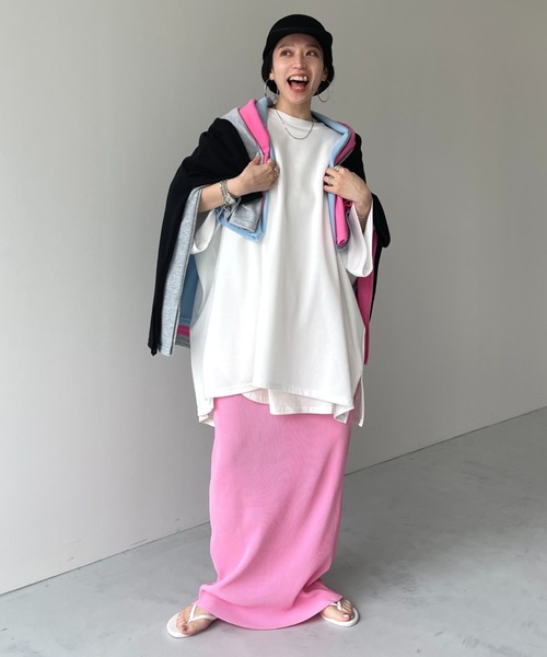 wee9s（ウィークス）の「HANSODE sweatee / スーパールーズライトスウェッティー(半袖)（Tシャツ/カットソー・レディース・スカイブルー/ブラック/アイボリー/グレー/チェリーピンク/ベビーピンク/オレンジ/ターコイズブルー/レッド/ブラック系2/ライトイエロー/ネイビー・FREE）」の21枚目の写真