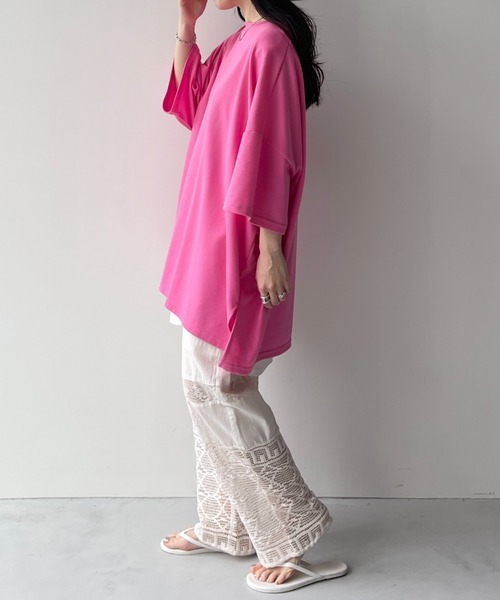 wee9s（ウィークス）の「HANSODE sweatee / スーパールーズライトスウェッティー(半袖)（Tシャツ/カットソー・レディース・スカイブルー/ブラック/アイボリー/グレー/チェリーピンク/ベビーピンク/オレンジ/ターコイズブルー/レッド/ブラック系2/ライトイエロー/ネイビー・FREE）」の15枚目の写真