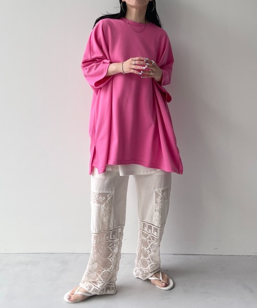 wee9s（ウィークス）の「HANSODE sweatee / スーパールーズライトスウェッティー(半袖)（Tシャツ/カットソー・レディース・スカイブルー/ブラック/アイボリー/グレー/チェリーピンク/ベビーピンク/オレンジ/ターコイズブルー/レッド/ブラック系2/ライトイエロー/ネイビー・FREE）」の17枚目の写真