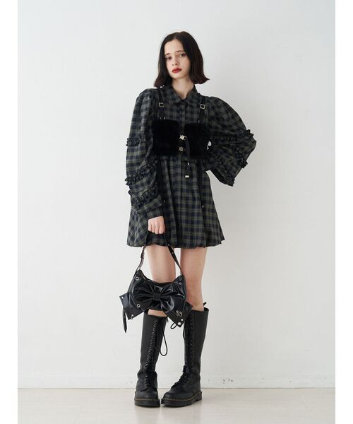 フリルショルダーバルーンミニワンピース（ワンピース