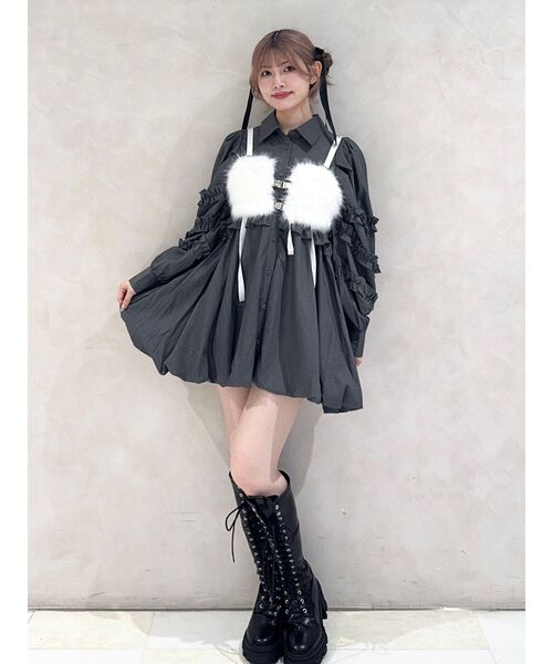 フリルショルダーバルーンミニワンピース（ワンピース）｜jouetie