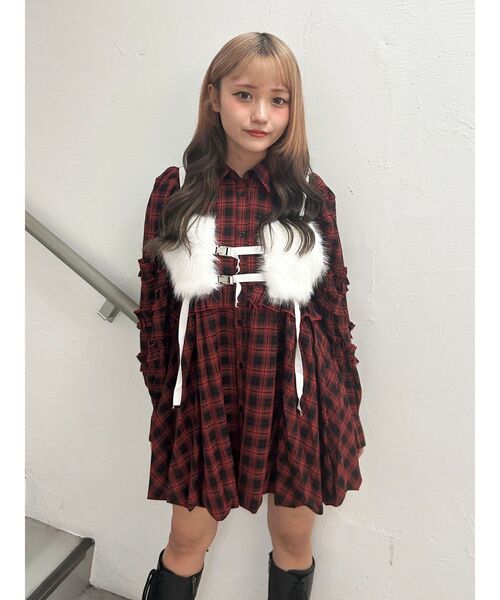 フリルショルダーバルーンミニワンピース（ワンピース）｜jouetie