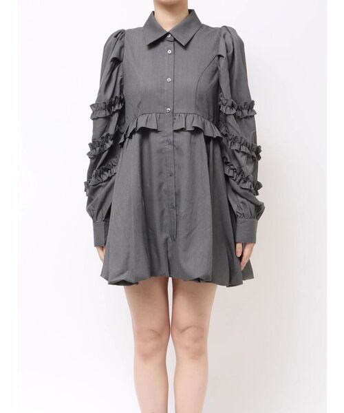 フリルショルダーバルーンミニワンピース（ワンピース）｜jouetie