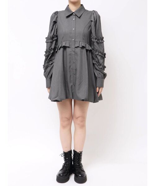 フリルショルダーバルーンミニワンピース（ワンピース）｜jouetie