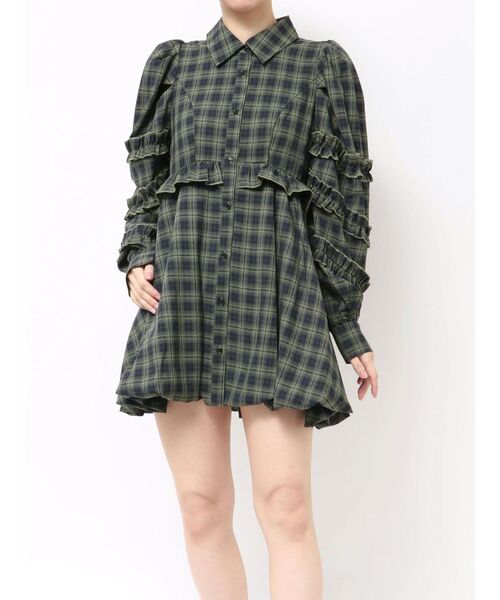 フリルショルダーバルーンミニワンピース（ワンピース）｜jouetie