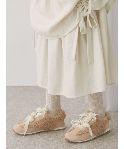 merry jenny（メリージェニー）の「Wリボンフェイクファースニーカー（スニーカー・レディース・ブラウン/ピンク/アイボリー・MEDIUM/LARGE）」の7枚目の写真