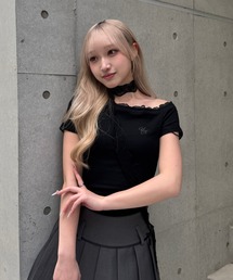 ワンショルダーレースTシャツ
