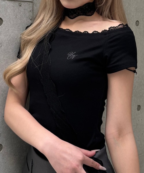 Lae(レイ)の「ワンショルダーレースTシャツ(Tシャツ/カットソー・レディース・グレー/ブラック・MEDIUM/SMALL)」の13枚目の写真