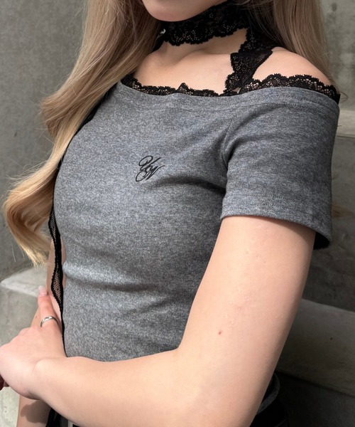 Lae(レイ)の「ワンショルダーレースTシャツ(Tシャツ/カットソー・レディース・グレー/ブラック・MEDIUM/SMALL)」の14枚目の写真