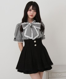 レース重ねパールビジューフレアスカート
