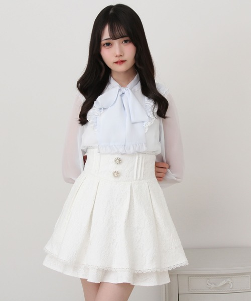 DearMyLove(ディアマイラブ)の「レース重ねパールビジューフレアスカート(スカート・レディース・ブルーグレー/ブラック/チェック/ホワイト・SMALL/MEDIUM/LARGE/LL/3L)」の5枚目の写真