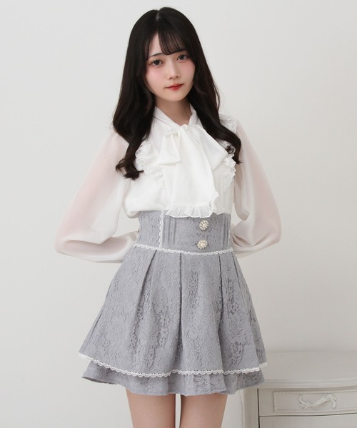 DearMyLove(ディアマイラブ)の「レース重ねパールビジューフレアスカート(スカート・レディース・ブルーグレー/ブラック/チェック/ホワイト・SMALL/MEDIUM/LARGE/LL/3L)」の12枚目の写真