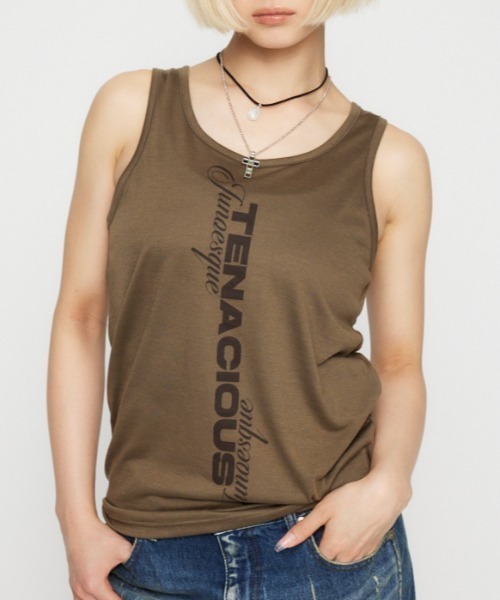 LAGUA GEM（ラグアジェム）の「LOOSEY NOSLEEVE PRINT トップス（タンクトップ・レディース・カーキ/杢グレー/ホワイト・FREE）」の3枚目の写真