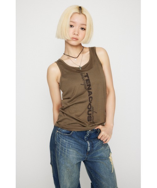 LAGUA GEM（ラグアジェム）の「LOOSEY NOSLEEVE PRINT トップス（タンクトップ・レディース・カーキ/杢グレー/ホワイト・FREE）」の5枚目の写真