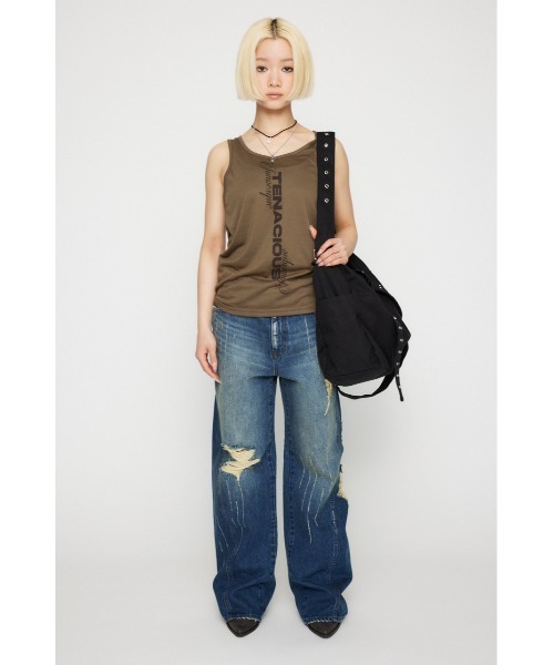 LAGUA GEM（ラグアジェム）の「LOOSEY NOSLEEVE PRINT トップス（タンクトップ・レディース・カーキ/杢グレー/ホワイト・FREE）」の14枚目の写真