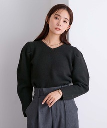 パフスリーブ」に該当するトップス（ブラック/黒色系）ファッション