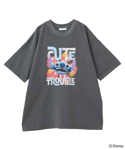 ☆Disneyland限定☆男女兼用 ビンテージロゴTシャツ グレー セール】スティッチ/ヴィンテージ風ピグメントTシャツ(Tシャツ