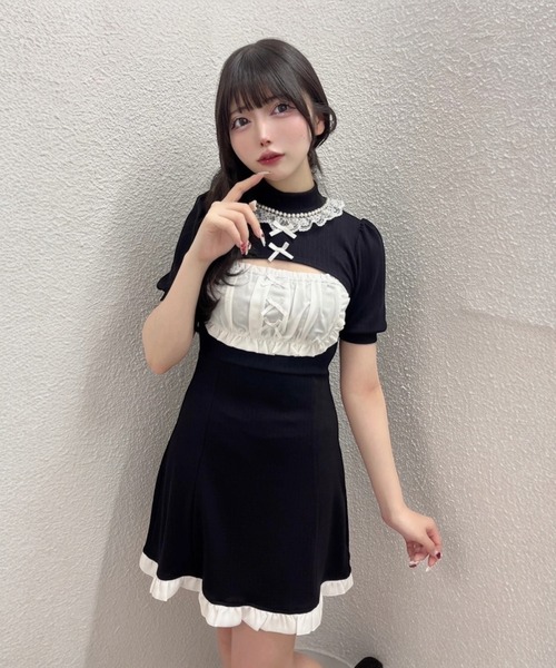 Ank Rouge（アンクルージュ）の「ミニリボンテレコアンサンブル（ワンピース・レディース・グレー/ブラック/ホワイト・M）」の3枚目の写真