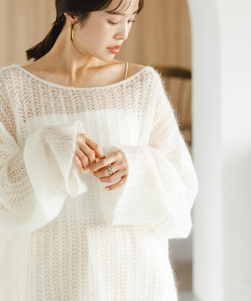 Noble（ノーブル）の「モヘヤウールシアープルオーバー（ニット/セーター・レディース・ホワイト系その他/ピンク/ライトグレー/オレンジ・FREE）」の2枚目の写真