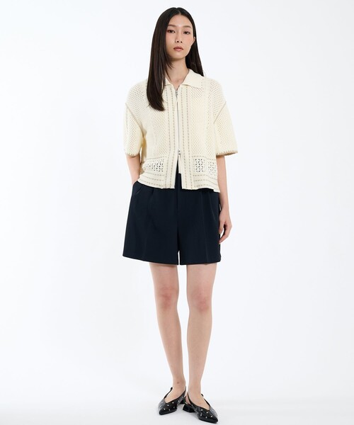 PUBLIC TOKYO（パブリックトウキョウ）の「ダブルタックハーフパンツ（その他パンツ・レディース・ネイビー/ブラウン・1/2）」の3枚目の写真