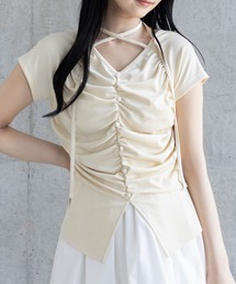 clear | ネックリボンフロントシャーリングカットソー[着回し抜群 大人 韓国ファッション]≪SS新作≫(Tシャツ/カットソー)