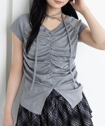 clear | ネックリボンフロントシャーリングカットソー[着回し抜群 大人 韓国ファッション]≪SS新作≫(Tシャツ/カットソー)