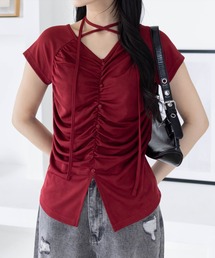 clear | ネックリボンフロントシャーリングカットソー[着回し抜群 大人 韓国ファッション]≪SS新作≫(Tシャツ/カットソー)