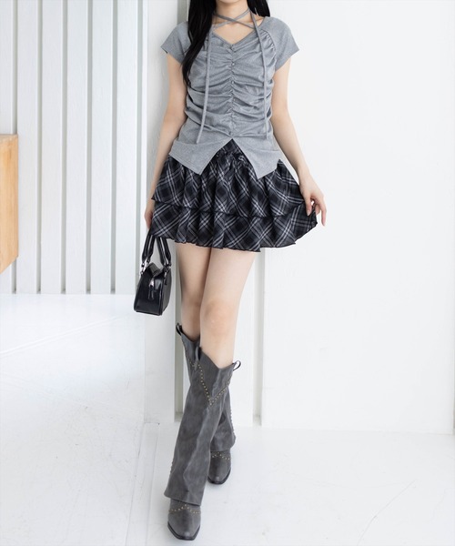 clear（クリア）の「ネックリボンフロントシャーリングカットソー[着回し抜群 大人 韓国ファッション]（Tシャツ/カットソー・レディース・イエロー系その他/ブラック/ピンク/ボルドー/グレー/ブラウン・F）」の11枚目の写真