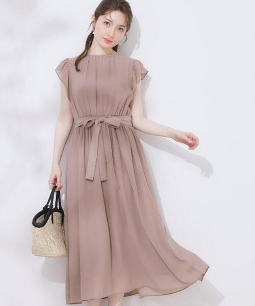 couture brooch（クチュールブローチ）の「【一枚で着映える・楽ちん・ドライタッチ】フリルスリーブワンピース（ワンピース・レディース・ブルー/サンドベージュ/ブラック系・36/40/38/42）」の3枚目の写真