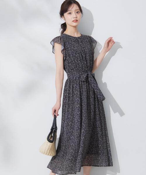 couture brooch（クチュールブローチ）の「【一枚で着映える・楽ちん・ドライタッチ】フリルスリーブワンピース（ワンピース・レディース・ブルー/サンドベージュ/ブラック系・36/40/38/42）」の18枚目の写真