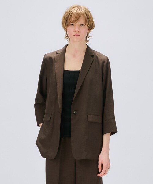 cloenc（クロエンス）の「【セットアップ／手洗い可】ドライタッチ八分袖テーラードジャケット（テーラードジャケット・レディース・グレー/ダークブラウン/スミクロ・01/02/03）」の3枚目の写真