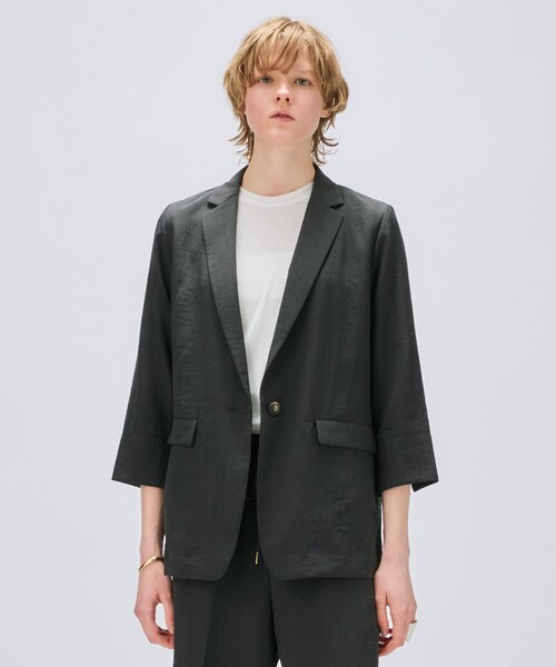 cloenc（クロエンス）の「【セットアップ／手洗い可】ドライタッチ八分袖テーラードジャケット（テーラードジャケット・レディース・グレー/ダークブラウン/スミクロ・01/02/03）」の2枚目の写真