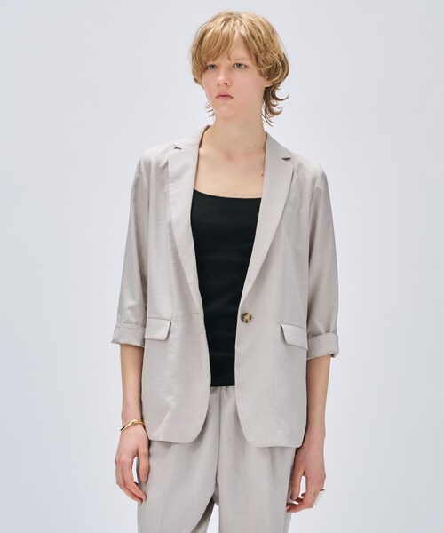 cloenc（クロエンス）の「【セットアップ／手洗い可】ドライタッチ八分袖テーラードジャケット（テーラードジャケット・レディース・グレー/ダークブラウン/スミクロ・01/02/03）」の5枚目の写真