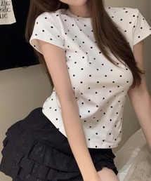 ドット柄半袖クルーネックTシャツ