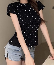 ドット柄半袖クルーネックTシャツ