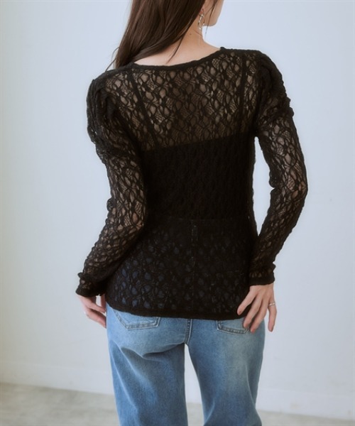 nissen(ニッセン)の「ボリューム袖カットソーレースシアートップス<大きいサイズ有>(Tシャツ/カットソー・レディース・アイボリー/ブラック・M/S/L/LL)」の5枚目の写真