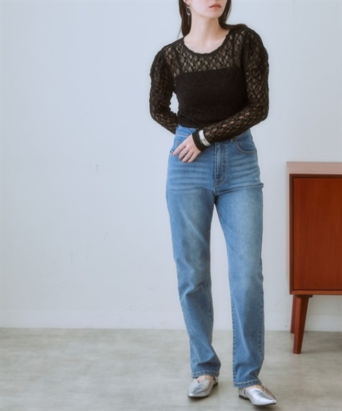 nissen(ニッセン)の「ボリューム袖カットソーレースシアートップス<大きいサイズ有>(Tシャツ/カットソー・レディース・アイボリー/ブラック・M/S/L/LL)」の7枚目の写真
