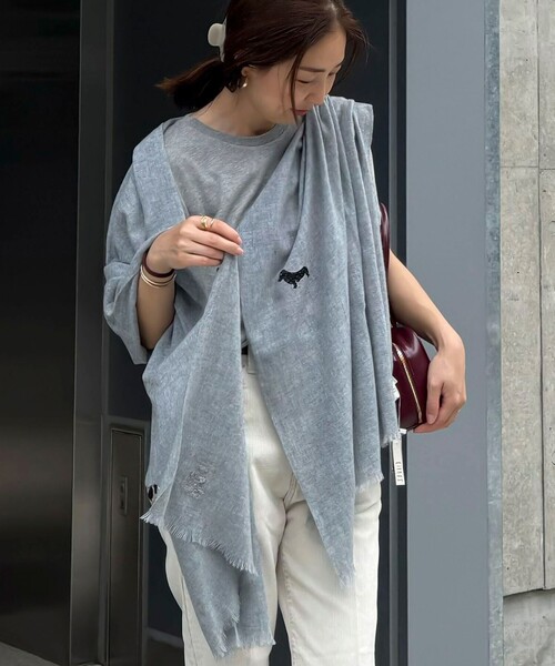CITRUS（シトラス）の「【CITRUS/ シトラス】ワンコシシュウストール（ストール/ショール・レディース・ライトグレー/ベージュ・FREE）」の2枚目の写真