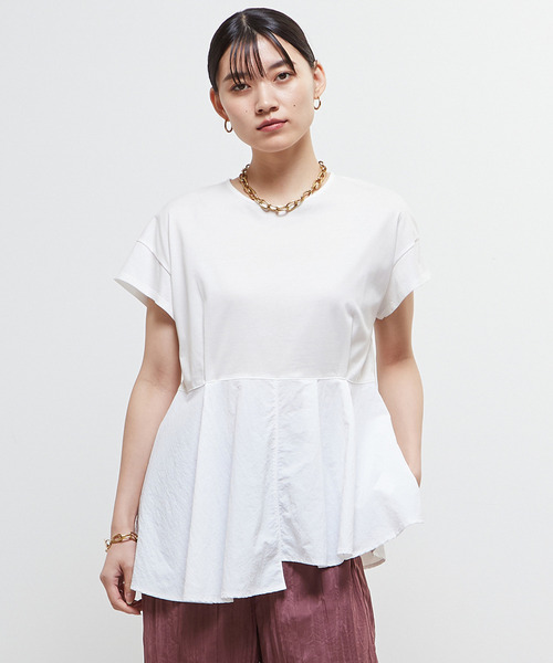SOFFITTO(ソフィット)の「異素材使いプルオーバー(Tシャツ/カットソー・レディース・オフホワイト/ボルドー/ブラック・FREE)」の2枚目の写真