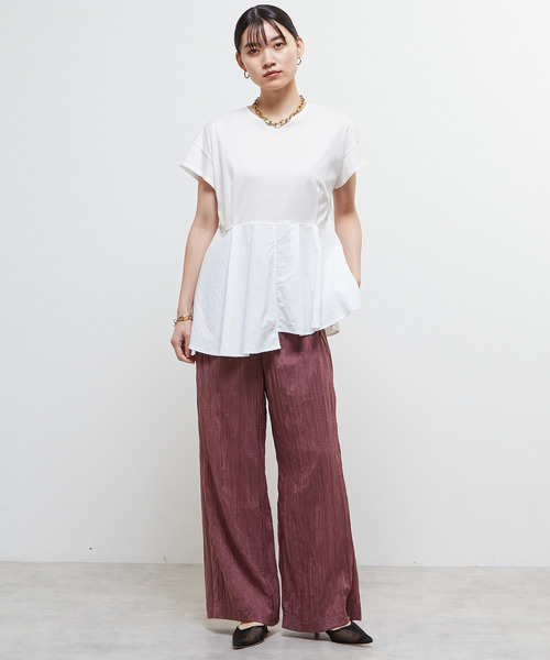 SOFFITTO(ソフィット)の「異素材使いプルオーバー(Tシャツ/カットソー・レディース・オフホワイト/ボルドー/ブラック・FREE)」の4枚目の写真