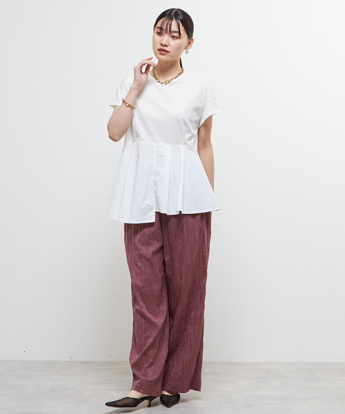 SOFFITTO(ソフィット)の「異素材使いプルオーバー(Tシャツ/カットソー・レディース・オフホワイト/ボルドー/ブラック・FREE)」の5枚目の写真