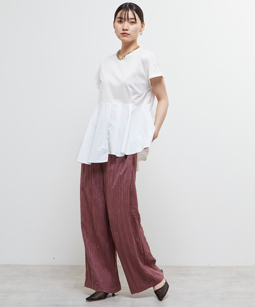 SOFFITTO(ソフィット)の「異素材使いプルオーバー(Tシャツ/カットソー・レディース・オフホワイト/ボルドー/ブラック・FREE)」の6枚目の写真